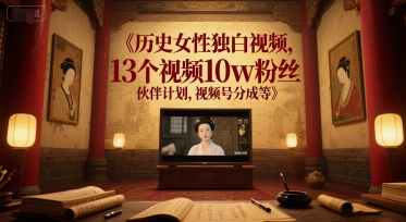 历史女性独白视频，13个视频10w粉丝，伙伴计划，视频号分成等-资源云