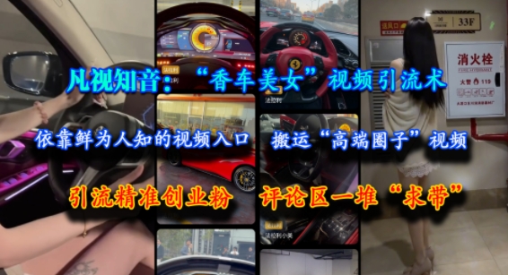 凡视知音：“香车美女”视频引流术，依靠鲜为人知的视频入口，搬运“高端圈子”视频，引流精准创业粉，评论区一堆“求带”-资源云