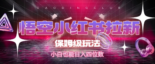 悟空小红书拉新，保姆级玩法，小白也能日入四位数-资源云