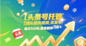 【头条号托管 】团队提供视频，你发布，每天5分钟，最高躺挣1W+【揭秘】-资源云