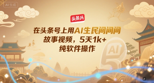 在头条号上用AI生民间故事视频，5天1k+，纯软件操作-资源云