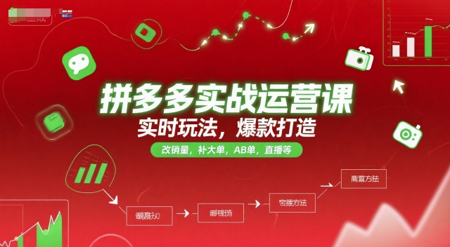 拼多多实战运营课，实时玩法，爆款打造，改销量，补大单，AB单，直播等（更新2025月）-资源云
