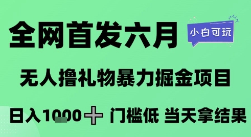 全网首发六月，无人撸礼物暴力掘金项目，日入1K+门槛低，当天拿结果，小白可玩【揭秘】-资源云