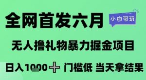 全网首发六月,无人撸礼物暴力掘金项目,日入1K+门槛低,当天拿结果,小白可玩【揭秘】-资源云