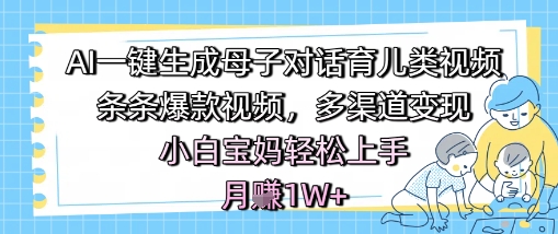 AI一键生成母子对话育儿类视频，条条爆款视频，多渠道变现，小白宝妈轻松上手，月入1W+-资源云