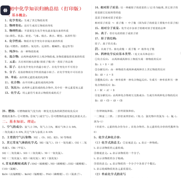 （最全）初中化学知识点归纳汇总 PDF/DOC【621.1G】-资源云