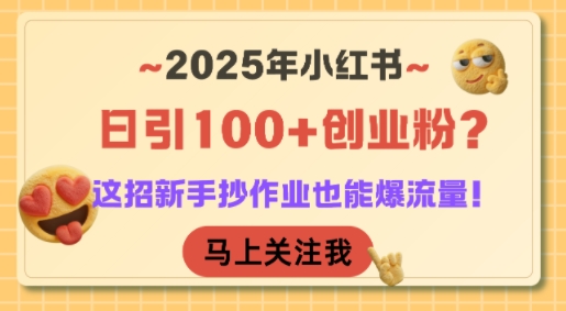2025年小红书日引100+创业粉？这招新手抄作业也能爆流量！-资源云