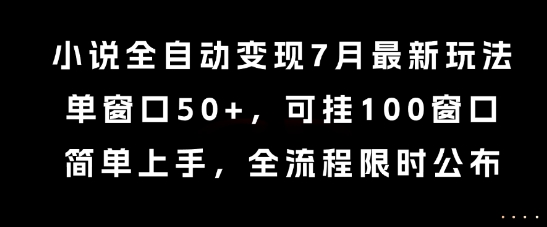 小说全自动变现7月玩法，单窗口50+，可挂100窗口，简单上手，全流程限时公布【揭秘】-资源云