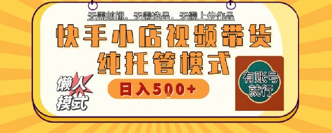快手小店托管代运营，无需剪辑，无需选品，无需上传作品，全程无需操作，轻松月入5k+【揭秘】-资源云