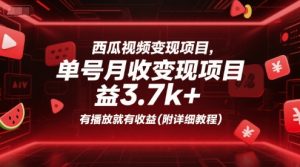 西瓜视频变现项目，单号月收益3.7k+，有播放就有收益(附详细教程)-资源云