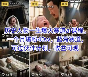 历史人物一生爆火赛道ai课程,一个月爆粉40w,蓝海赛道,可过伙伴计划,收益可观-资源云