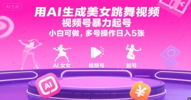 用AI生成美女跳舞视频，视频号暴力起号，小白可做，多号操作日入5张-资源云