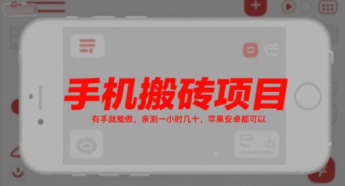 手机搬砖项目，有手就能做，亲测一小时几十，苹果安卓都可以-资源云
