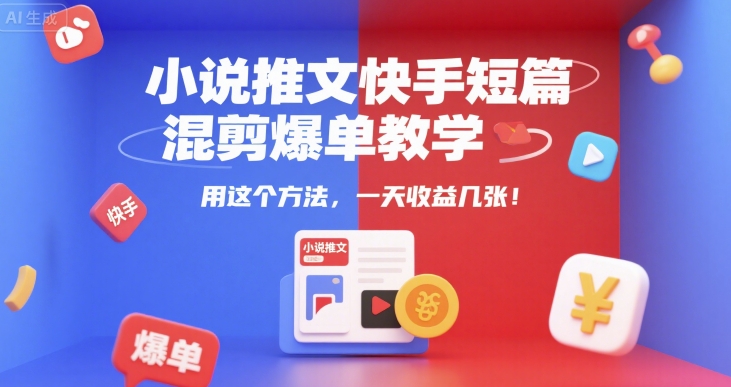 小说推文快手短篇混剪爆单教学，用这个方法，一天收益几张-资源云