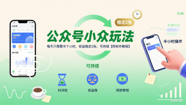 公众号小众玩法，每天只需要半个小时，收益稳定2张，可持续【附软件教程】-资源云