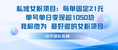 私域女粉项目：每单固定21块，单日变现超1k+，最好做的女粉项目-资源云