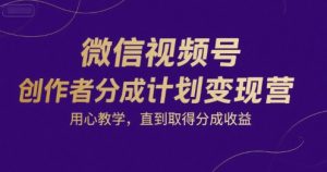 微信视频号创作者分成计划变现营,用心教学,直到取得分成收益-资源云
