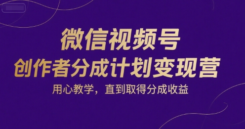 微信视频号创作者分成计划变现营，用心教学，直到取得分成收益-资源云
