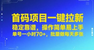 首码项目一键拉新,稳定靠谱,操作简单易上手,单号一小时70+,批量做每天多张【揭秘】-资源云