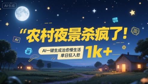 农村夜景杀疯了！AI一键生成治愈系慢生活，单日狂入1k+-资源云