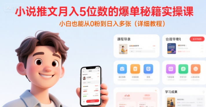 小说推文月入5位数的爆单秘籍实操课，，小白也能从0粉到日入多张(详细教程)-资源云