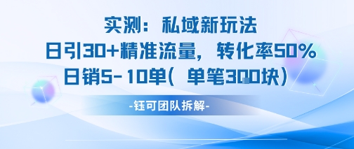 实测私域新玩法日引30加精准流量转化率50%日销5-10单每笔3张-资源云