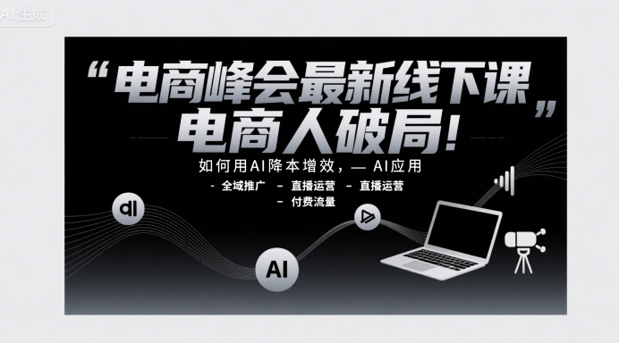 电商峰会最新线下课，电商人破局，如何用AI降本增效，AI应用-全域推广-直播运营-付费流量-资源云