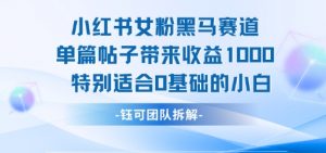 小红书女粉黑马赛道单篇帖子带来收益1k+,特别适合0基础的小白-资源云