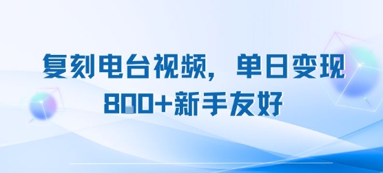 复刻电台视频，单日变现8张+新手友好，长期可做-资源云