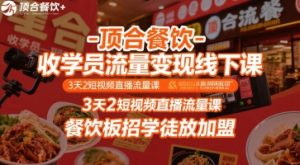 顶合餐饮-收学员流量变现线下课,3天2短视频直播流量课,餐饮板招学徒放加盟-资源云