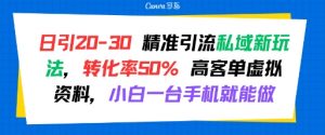 日引 20-30 精准引流私域新玩法,转化率50% 高客单虚拟资料,小白一台手机就能做-资源云