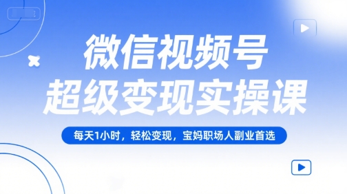 微信视频号超级变现实操课，每天1小时，轻松变现，宝妈职场人副业首选-资源云