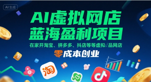 AI虚拟网店蓝海盈利项目，在家开淘宝、拼多多、抖店等虚拟品网店，零成本创业-资源云