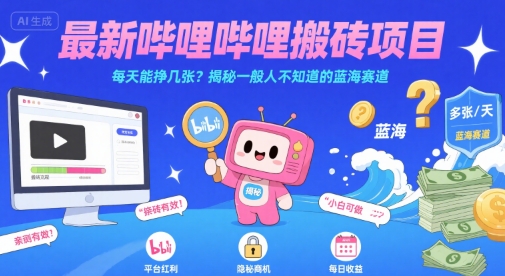 最新哔哩哔哩上B站搬砖项目，每天能挣几张？揭秘一般人不知道的蓝海赛道-资源云