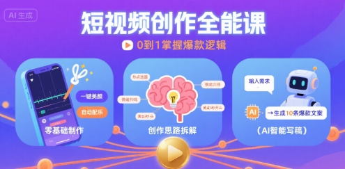 短视频创作课，短视频制作、创作思路、Ai写爆款文案-资源云