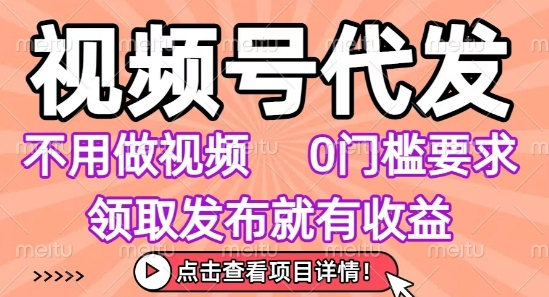视频号代发，不用剪辑不用做视频，0门槛要求，领取发布就有收益，任务没有无上限，小白轻松上手【揭秘】-资源云