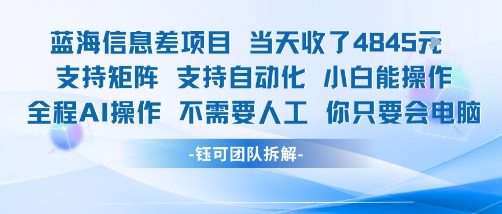 蓝海信息差项目当天收米1k+ 支持矩阵支持自动化小白能操作全程AI操作不需要人工你只要会电脑-资源云