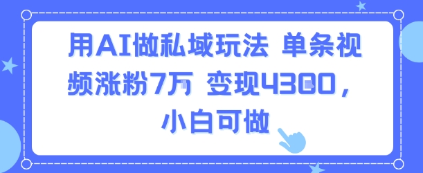 用AI做私域玩法，单条视频涨粉7W变现4.3k，小白可做-资源云