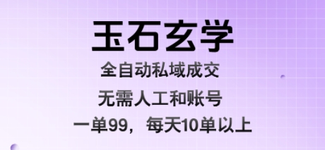 玉石玄学全自动私域成交，一单99每天十单以上，无需人工和矩阵账号，蓝海项目直接干【揭秘】-资源云