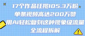17个作品狂揽105.3W粉,单条视频高达200W赞,用Ai轻松复刻这种现象级流量!(全流程拆解)-资源云