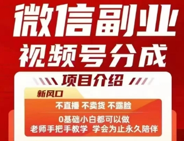 微信副业视频号分成，不直播 不卖货 不露脸，三五分钟即可完成一条作，每日收益几十、几张不等-资源云
