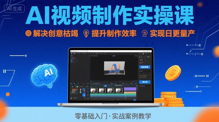 Ai视频制作实操课，解决创意枯竭、效率低下痛点，实现日更量产可持续变现-资源云