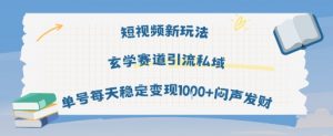 短视频新玩法玄学赛道引流私域单号每天稳定变现1k+闷声发财-资源云