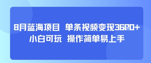 8月AI蓝海项目，单条视频变现1k+ 小白可玩 操作简单易上手-资源云