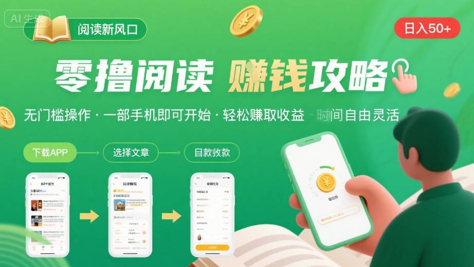 零撸阅读新风口，无门槛轻松挣，一部手机，日入 50-3张【揭秘】-资源云