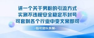 2025关于男粉的引流方式实测不违规安全稳定不封号可套到各个行业中变文案即可-资源云