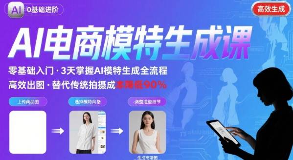 AI模特进阶课程，0基础高效生成逼真电商模特图-资源云