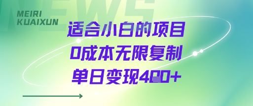 适合小白的项目0成本无限复制单日变现4张+-资源云