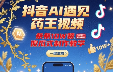 抖音AI遇见药王视频，条条10W赞，快速起千粉万粉号，傻瓜式制作教学-资源云