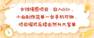 女性情感项目 小白制作简单一台手机可做 项目模式后续自然升大客单 日入6张-资源云